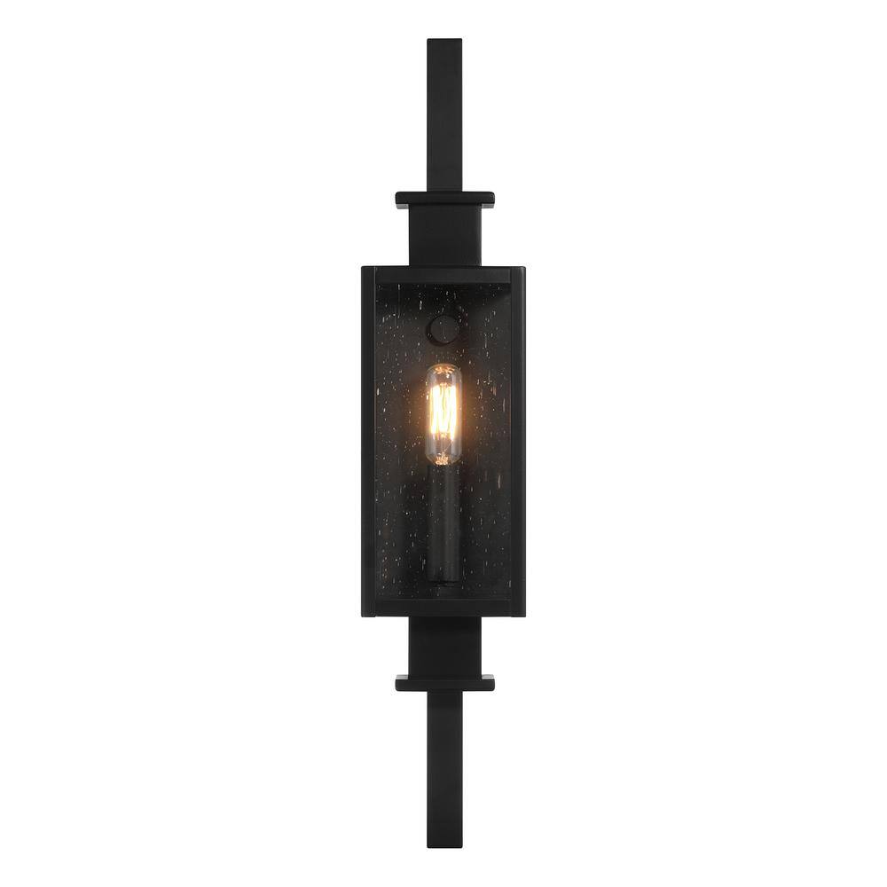 Matte Black Outdoor Wall Lantern with Clear Seeded Glass Shade