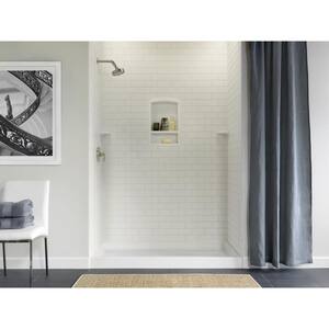 36 in. x 36 in. x 96 in. 3-Piece Solid Surface Subway Tile Easy Up Adhesive Alcove Shower Surround in White