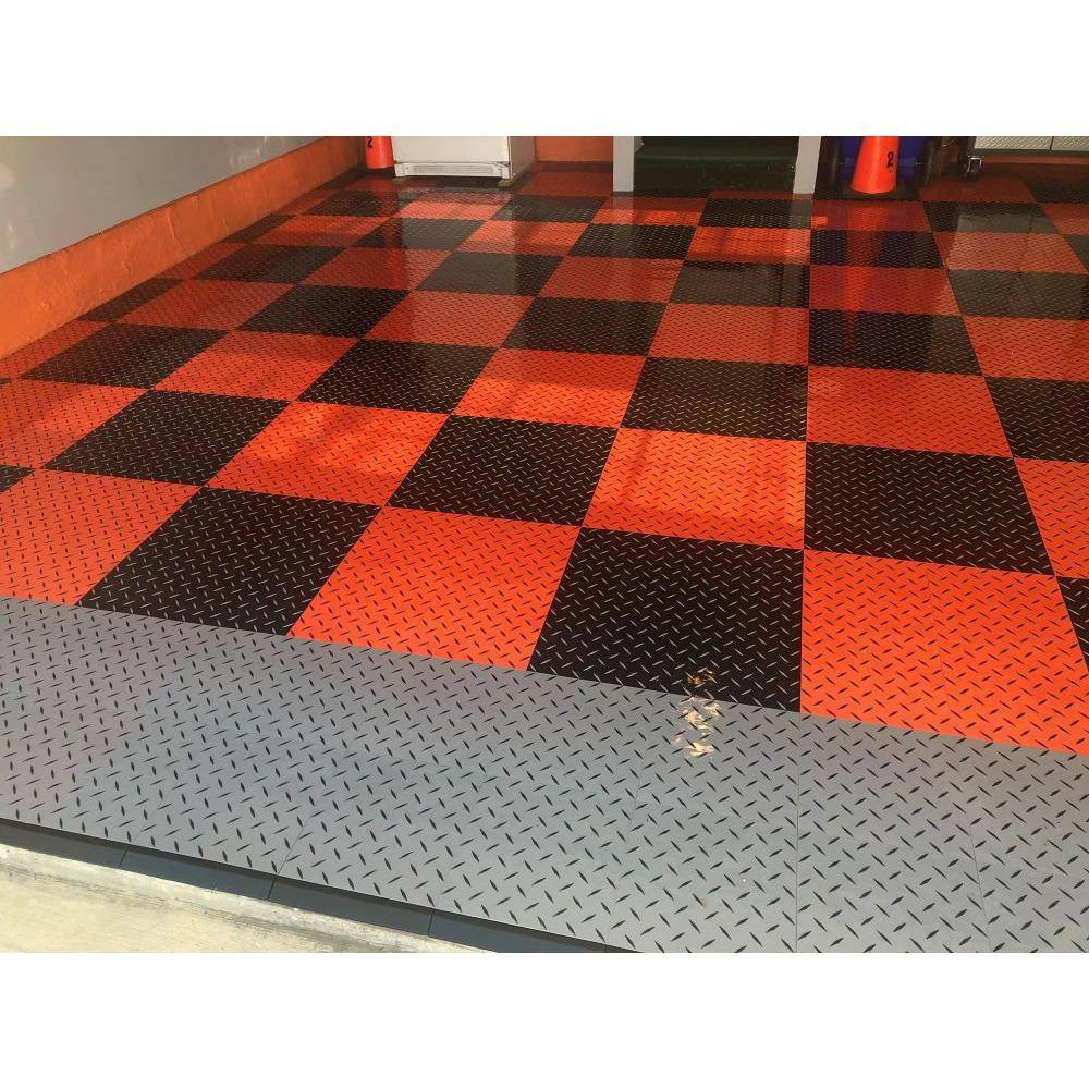 Black and Gunmetal Diamond Plate Interlocking Garage Floor Tiles, 12 x 12, 40 Pack