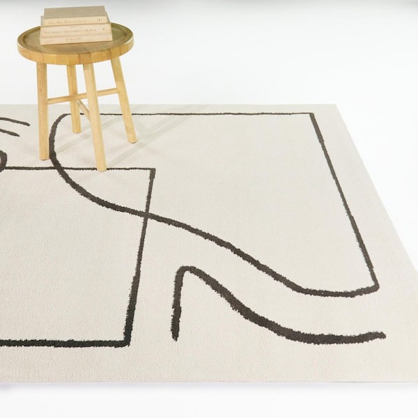 Dorrien Cream/Black 5 ft. x 7 ft. Abstract Geometric Area Rug