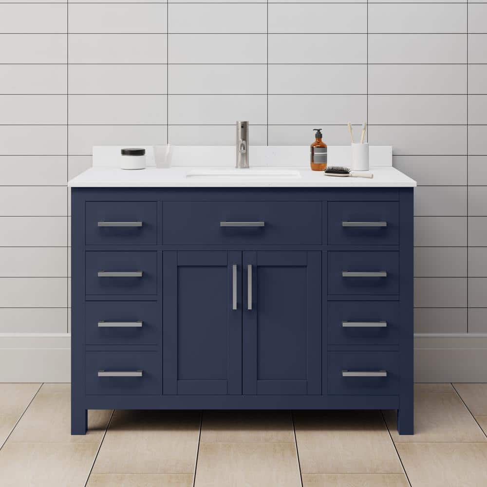 Beckett 48 in. W x 22 in. D x 35 in. H Single Sink Bathroom Vanity in Dark Blue with White Cultured Marble Top price history on PriceWatchPro