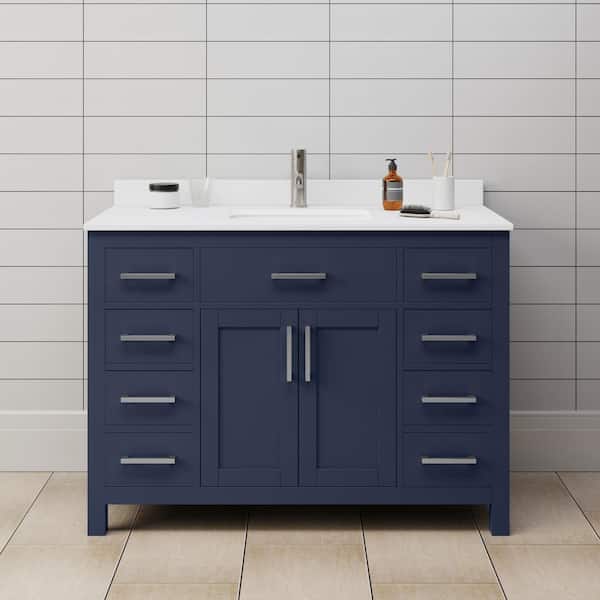Beckett 48 in. W x 22 in. D x 35 in. H Single Sink Bathroom Vanity in Dark Blue with White Cultured Marble Top