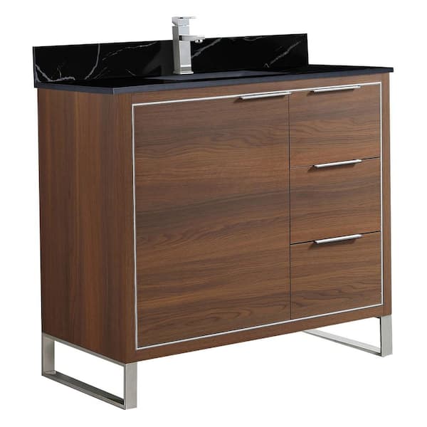 FINE FIXTURES Opulence 36 in. W x 18 in. D x 33.5 in. H Bath Vanity in Walnut Ebony with Black Marble Single sink Top