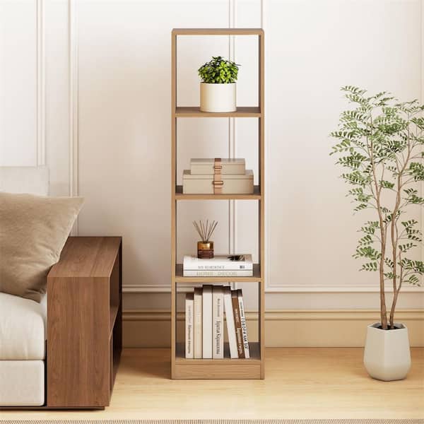 56 in. Tall Bookcase, 4-Cube Bookshelf with 4 Anti-Tipping Kits Compact Toy Storage Cabinet Natural-1