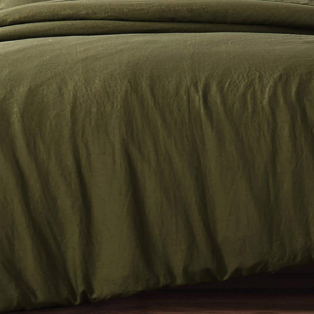 Olive Green Full/Queen Linen Duvet Cover Set