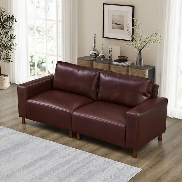 Drevin Modern 78.5 in. Burgundy Square Arms PU Faux Leather Upholstered Rectangle 2-Seater Sofa Loveseat