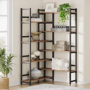 Eulas 70.8 in. Rustic Brown 8 shelf Industrial L-Shaped Corner Bookcase with Open Back for Home Office