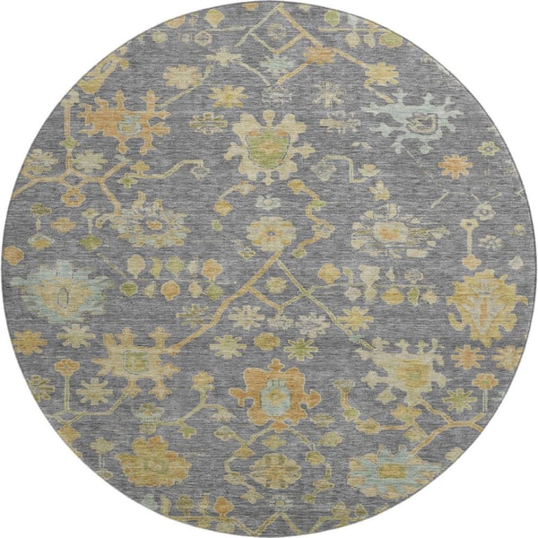 Mayfield Premium Machine Washable Abstract AMF1930 Gray 8 ft. x 8 ft. Round Rug