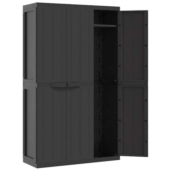 Kion 14.6 in. W x 38.2 in. D x 65 in. H Black Rattan Outdoor Storage Cabinet