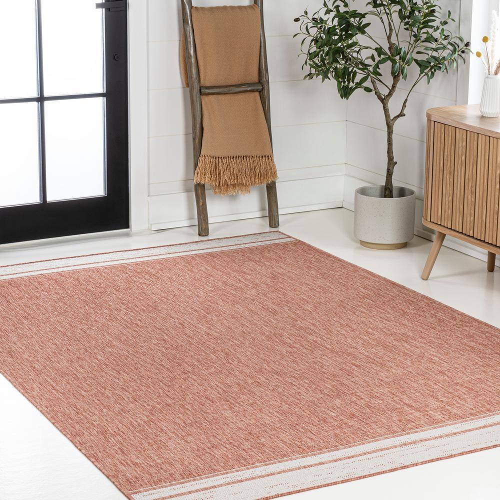Salmon and Cream Synthetic Reversible Indoor/Outdoor Rug 3x5
