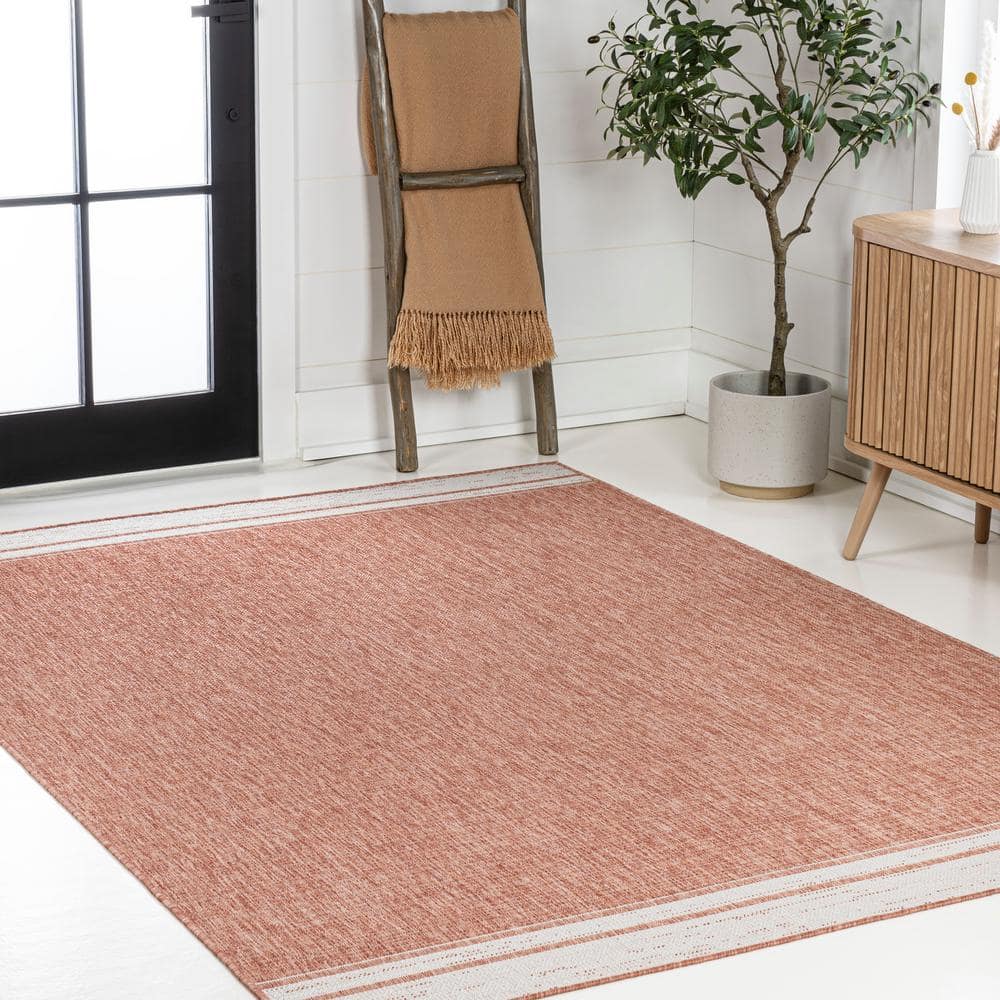 Alda Salmon and Cream 8' x 10' Synthetic Indoor/Outdoor Area Rug