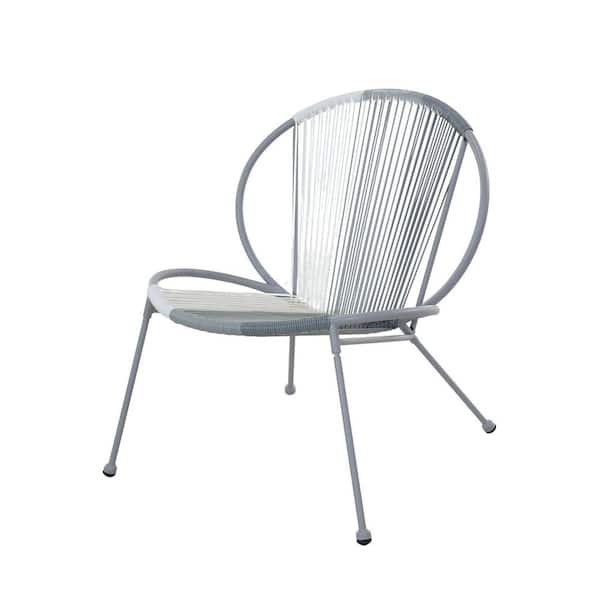 3-Piece Patio Wicker Bistro Table Set Shell Lounge Chair Side Table Conversation Set with Footrest in Gray