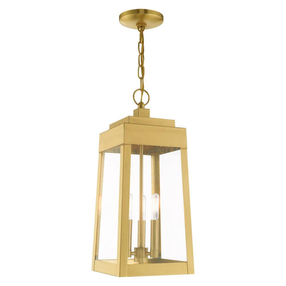 Vaughn 19.75 in. 3-Light Satin Brass Dimmble Outdoor Pendant Light with Clear Glass and No Bulbs Included price history on PriceWatchPro