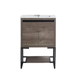 24 in. W x 18 in. D x 34.25 in. H Bath Vanity in Gray Wood Grain with White Ceramic Top