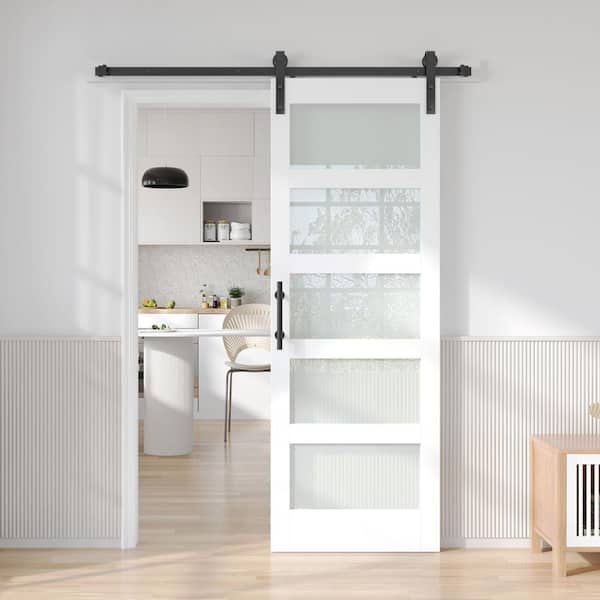 easelife 28 in. x 84 in. 5 Lite Frosted Glass White Finished MDF ...