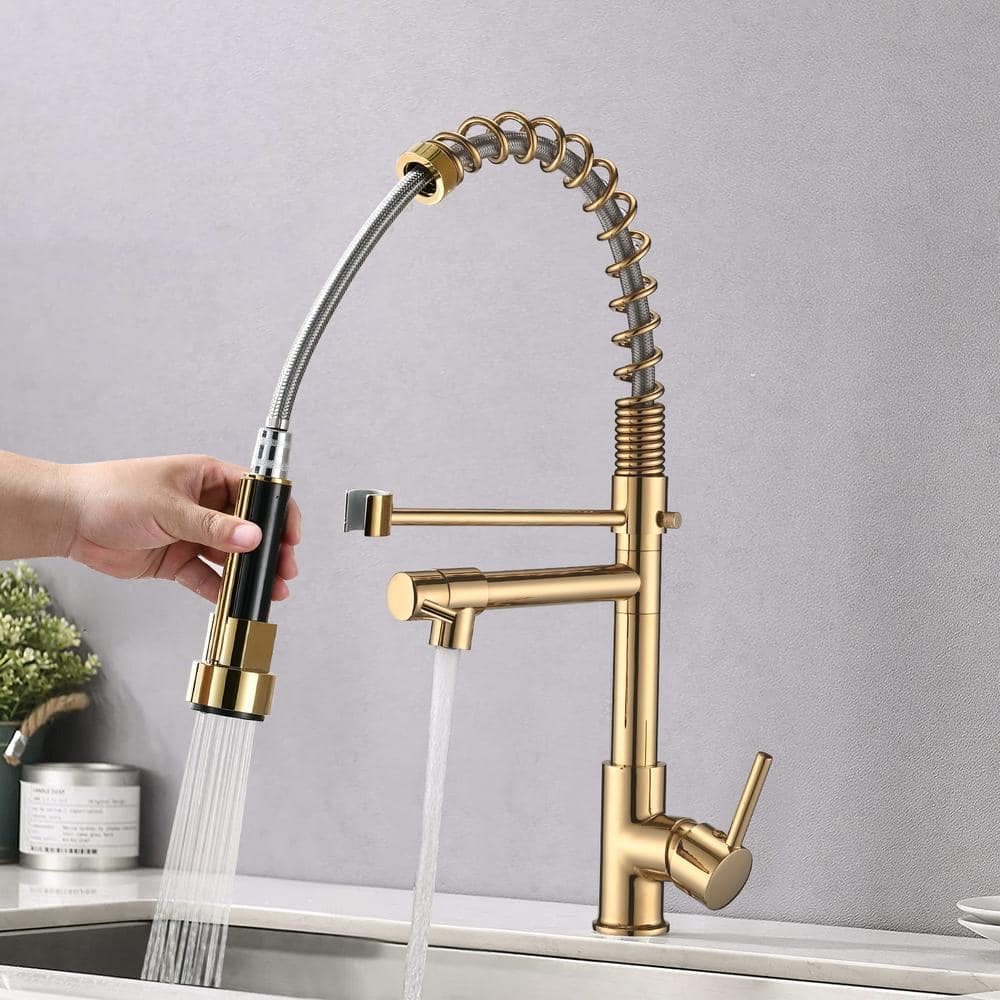 Modern Single Handle Pull Down Sprayer Kitchen Faucet, Spring Kitchen Fauce