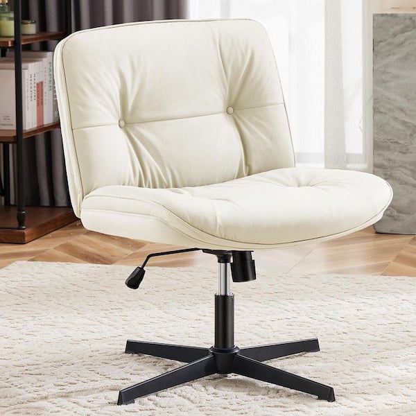 WONDER COMFORT Faux Leather Seat Adjustable Height Ergonomic Drafting Chair in Beige with Armless, Criss Cross Legged and No Wheels