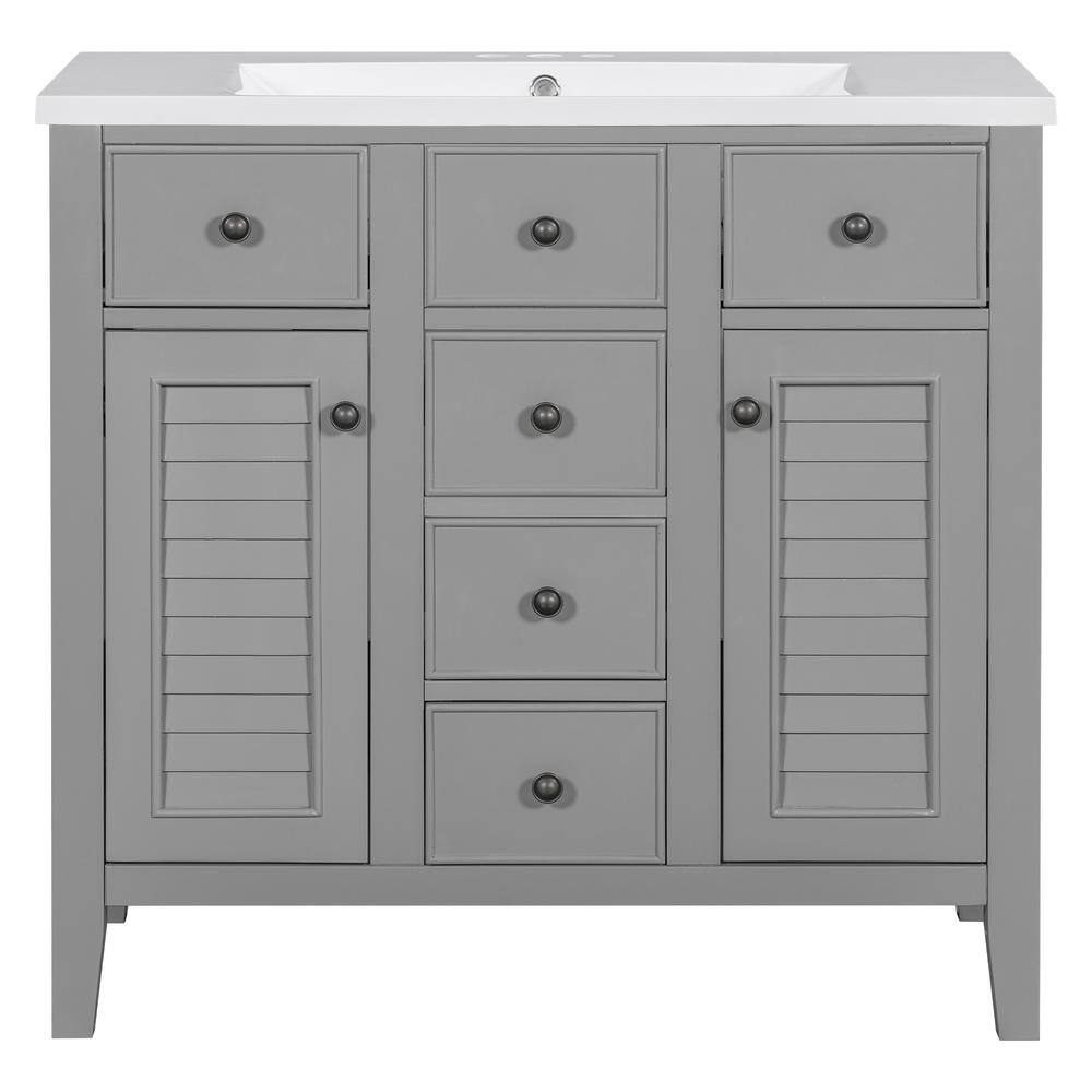 35.98 in. W x 18.03 in. D x 34.38 in. H Freestanding Bath Vanity in Gray wi