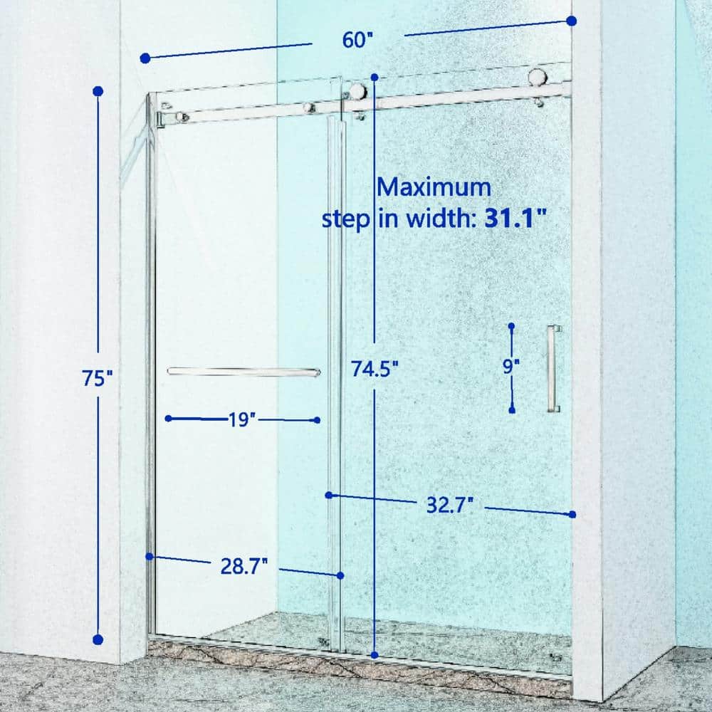 Matte Black Semi-Frameless Sliding Shower Door with Tempered Glass