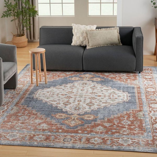 Astra Machine Washable Denim Multi 9 ft. x 12 ft. Vintage Persian Area Rug