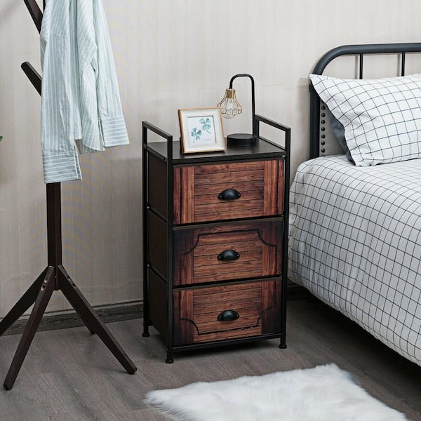 Boyel Living 31 in. H x 17.5 in. W x12 in. D 12 in. 3-Drawer Brown Fabric Dresser Storage Tower Nightstand