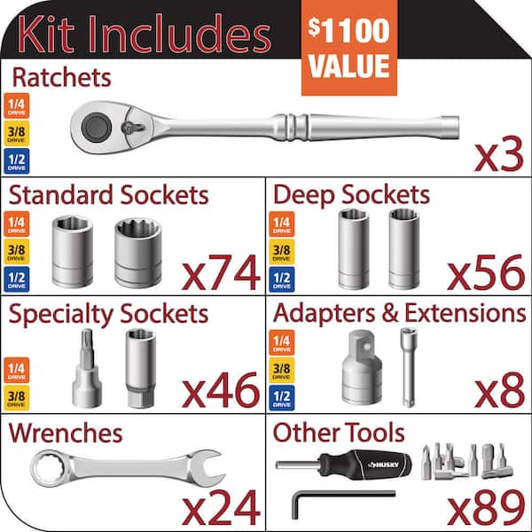 1/4 in., 3/8 in. and 1/2 in. Drive Mechanics Tool Set (300-Piece)