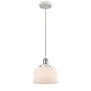 Bell 60-Watt 1 Light White and Polished Chrome Shaded Mini Pendant Light with Frosted Glass Shade