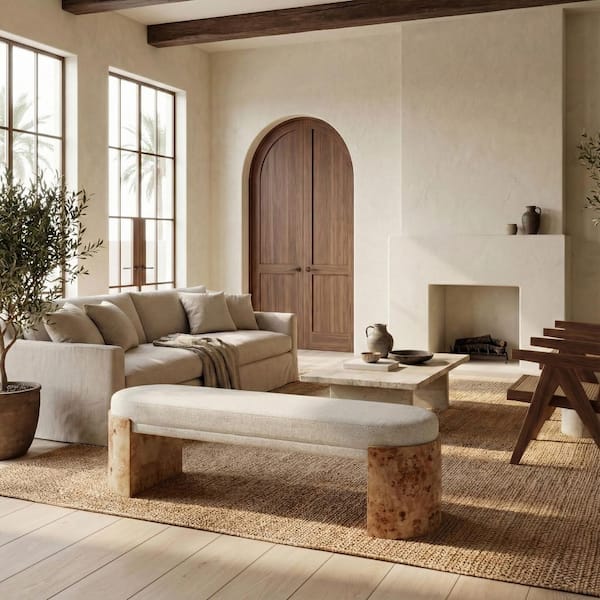 Nessabella 62 in. Burl/White Entryway Bench