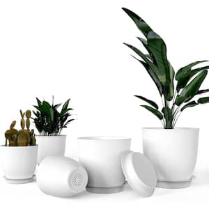 5-Pieces Set 4.5 in. to 7.1 in. Plastic Planter Pots Indoor Modern Decorative Nursery with Drainage Holes and Tray