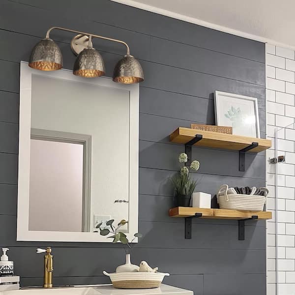 Shepard 7.25 in. 3 Light Modern Brass Vanity Light with Modern Brass Shade