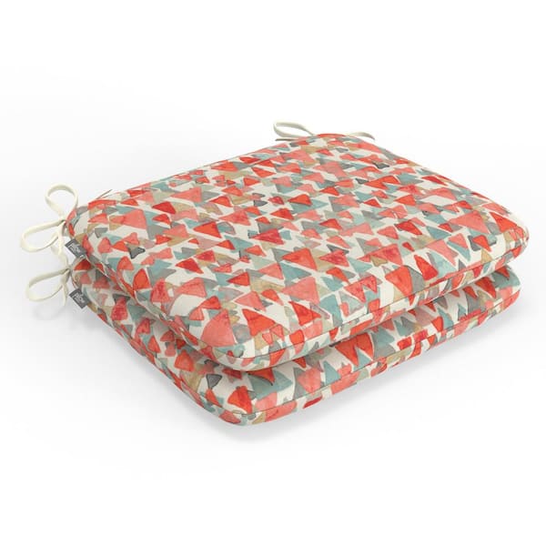 Pillow Perfect Abstract 18.5 in W x 3 in H Square Outdoor Chair Pad Cushion with Ties 2-Count in Reef Point Coral