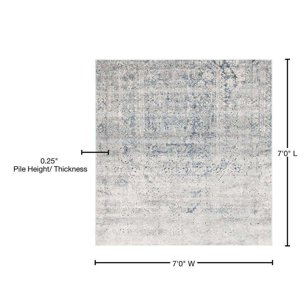Gray Square Stain-Resistant Synthetic Indoor Rug