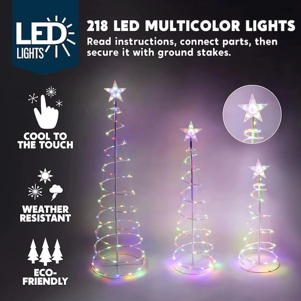 3-Packs Christmas Spiral Tree 218 Pre-Lit LED Multicolor Lights with Metal Stakes