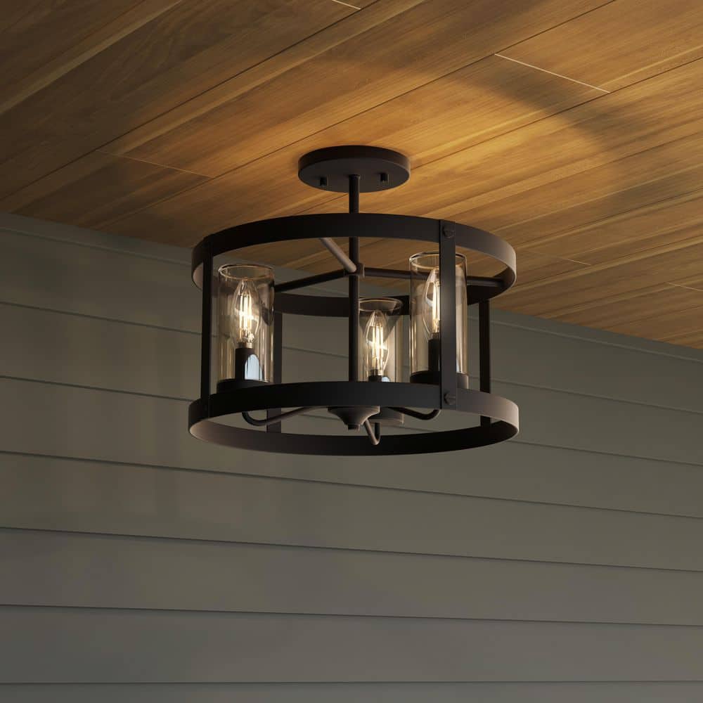 DSI LIGHTING 3-Light Matte Black Outdoor Semi-Flush Mount Light