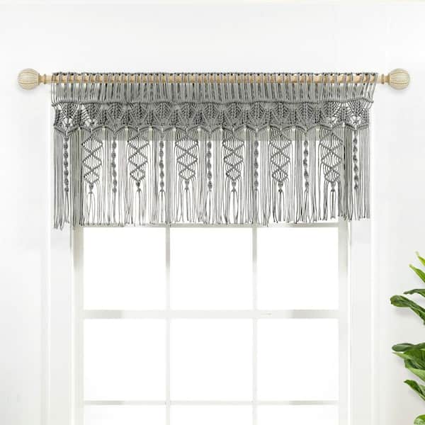 50 in. x 20 in. Gray Boho Macrame Textured Cotton Valance/Kitchen Curtain/Wall Decor Single
