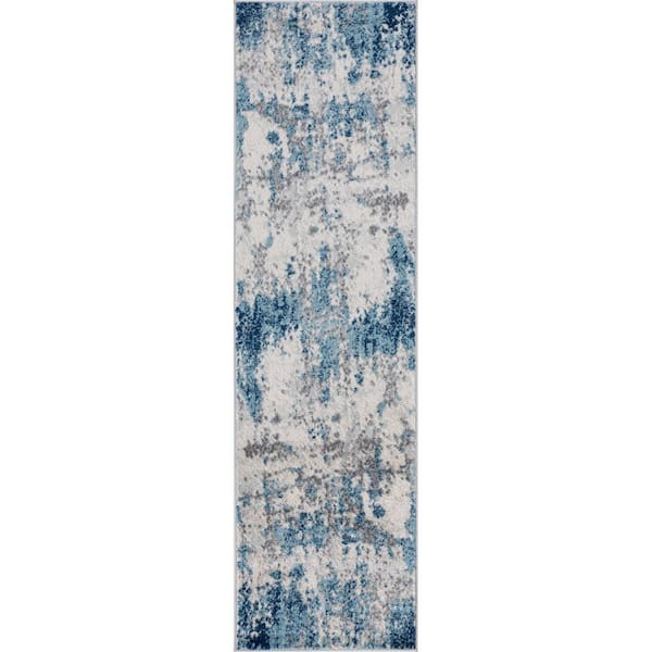 Tayse Rugs Diamond Abstract Blue 2 ft. x 8 ft. Indoor Runner Rug