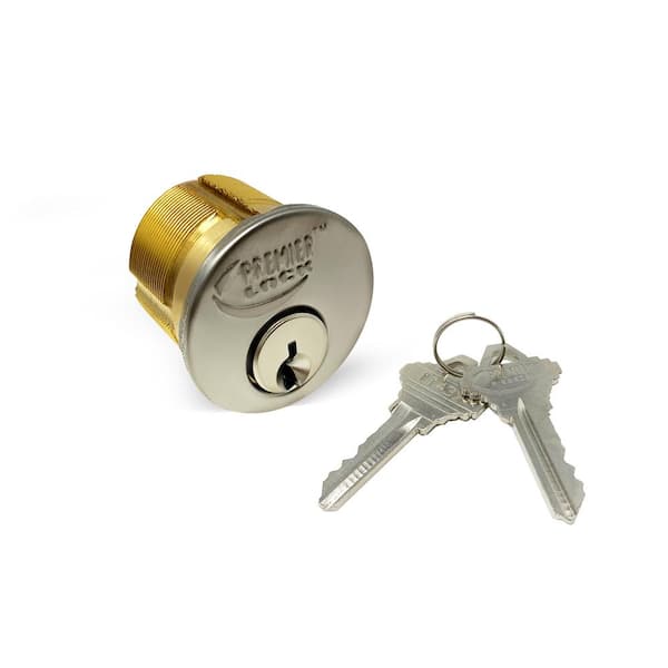 Premier Lock 1 in. Solid Brass Mortise Cylinder with Stainless Steel Finish, SC1 (Pack of 2, Keyed Alike)