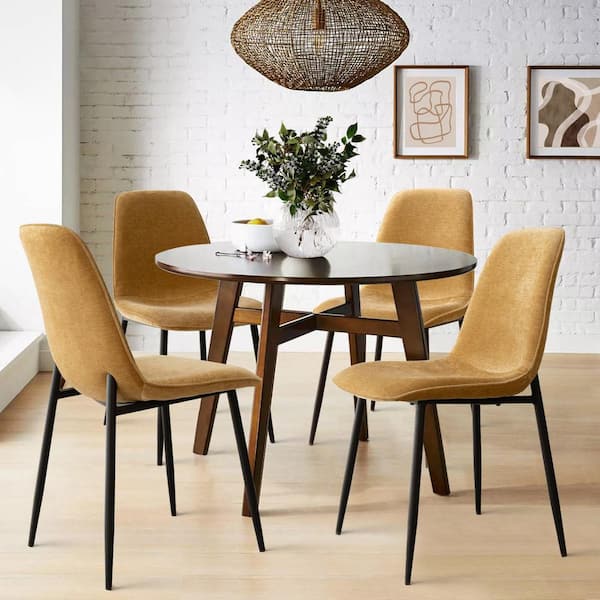 Gold Color Upholstered Dining Chair with Black Metal Legs (Set of 4)