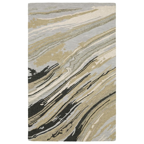 Keenan Gray/Gold 8 ft. x 10 ft. Elemental Abstract Wool Mixed-Pile Hand-Tufted Indoor Area Rug