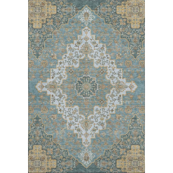 Mayfield Premium Machine Washable Abstract AMF2486 Teal 9 ft. x 12 ft. Area Rug