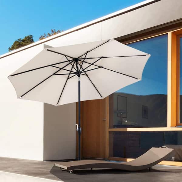 9 ft. Patio Umbrella Push-Button Tilt and Crank-UV Resistant 8-Fiberglass Ribs Heavy-Duty for Pool, Deck,Garden in Beige