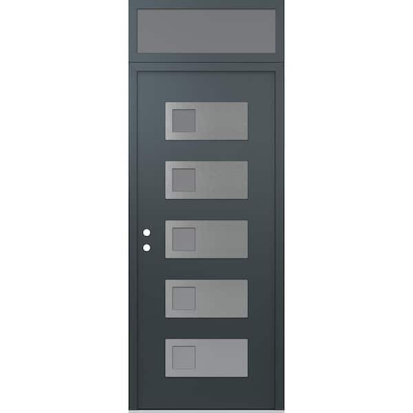 D2 36 in. x 96 in. Silver P Right-Hand/Inswing Frosted Glass Anth/Anth Transom Steel Prehung Front Door