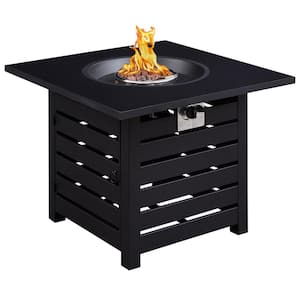 32 in. x 24 in. 40000 BTU Square Black Metal Propane Gas Fire Pit Table with Gray Table Top