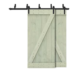 48 in. x 84 in. Z Bar Bypass Sage Green Stained Solid Pine Wood Interior Double Sliding Barn Door with Hardware Kit