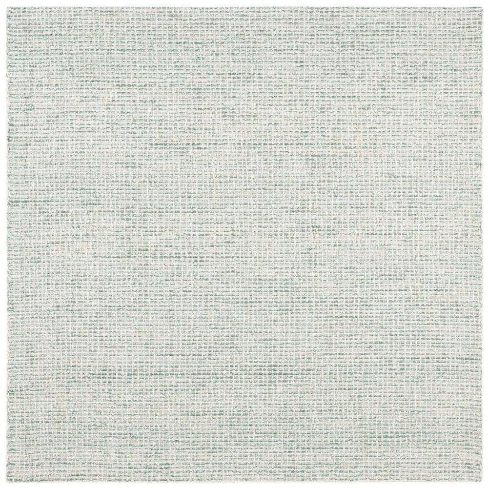 Ivory and Green Abstract Hand-Tufted Wool Square Rug, 4' x 4'