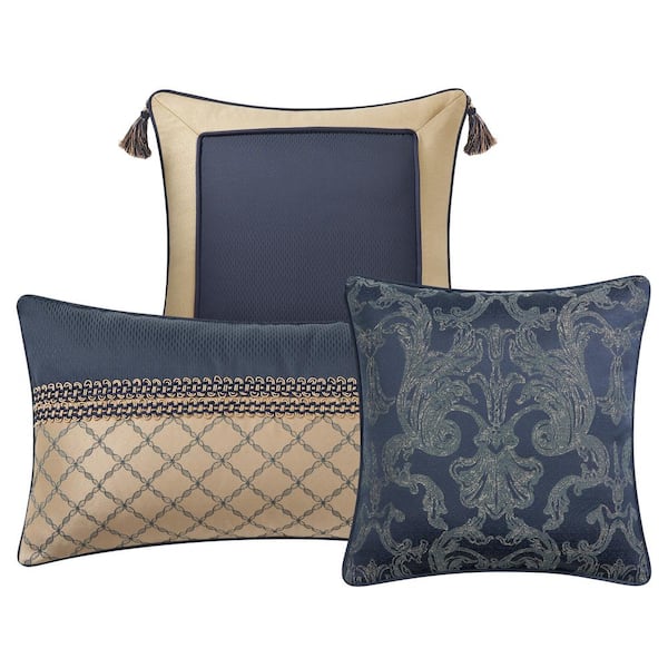WATERFORD Brennigan 3-Piece Assorted Navy Decorative Pillow Set of 3