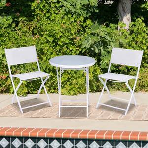 3-Piece Metal Outdoor Bistro Sets for Balcony or Outdoor Space-White