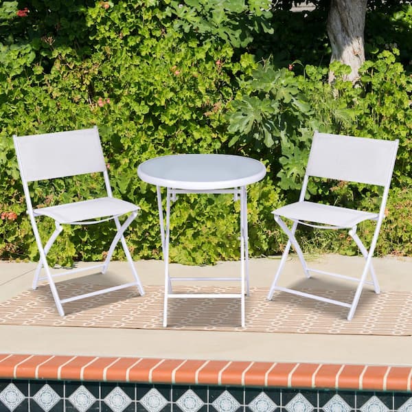 ANGELES HOME 3-Piece Metal Outdoor Bistro Sets for Balcony or Outdoor Space-White