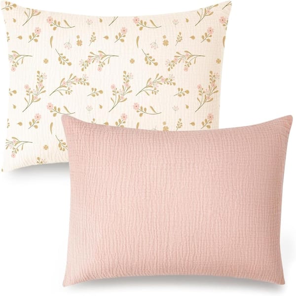 Soft 100% Cotton Toddler Pillowcases 13x18 (2-Pack) - Floral Pink