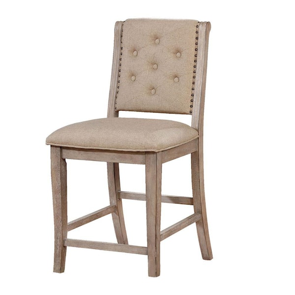 Benjara Beige Fabric with Button Tufts Dining Chair (Set of 2)